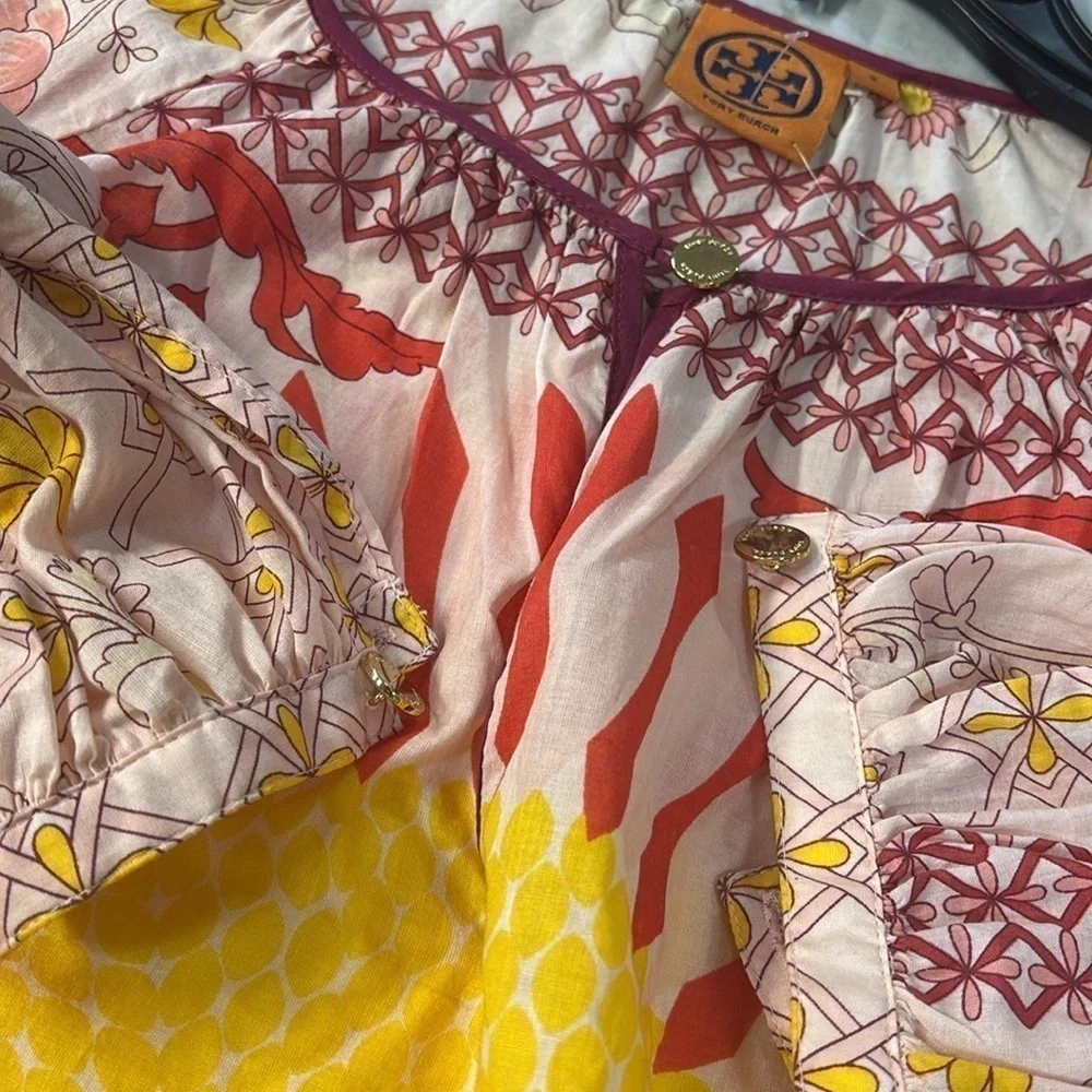 Tory Burch Sun and flowers Lisa Giverny print cotton tunic boho shirt size 2